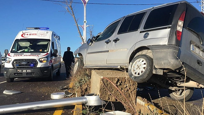 Ağaca ve aydınlatma direğine çarpan hafif ticari araç asılı kaldı: 1 yaralı