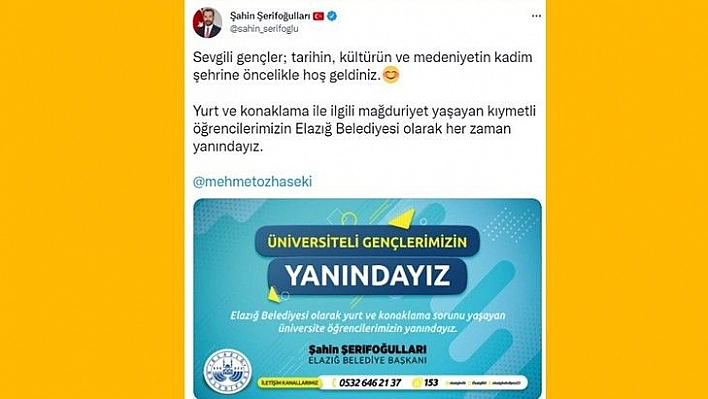 Başkan Şerifoğulları'ndan üniversite öğrencilerine destek