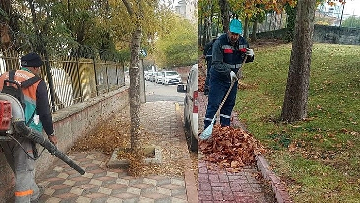 Belediye Ekiplerinden Yaprak Üfleme Makinesi İle Sonbahar Temizliği