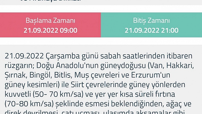 Bingöl dahil 7 il için fırtına uyarısı