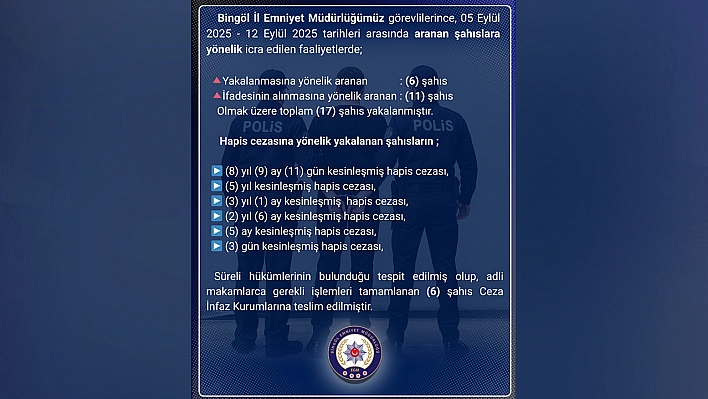 Bingöl'de aranan 17 şahıs yakalandı