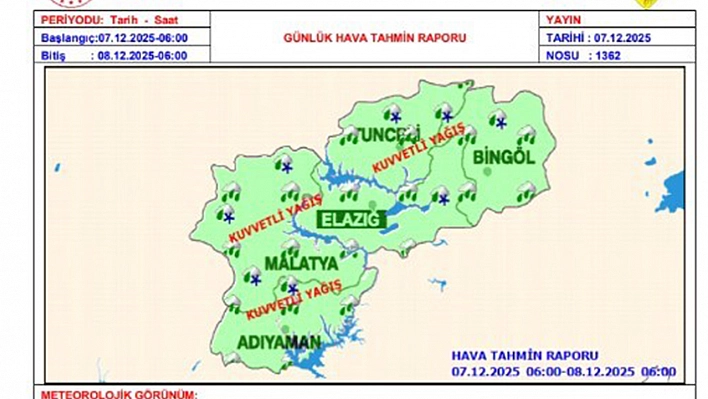 Elazığ'a kuvvetli yağış uyarısı