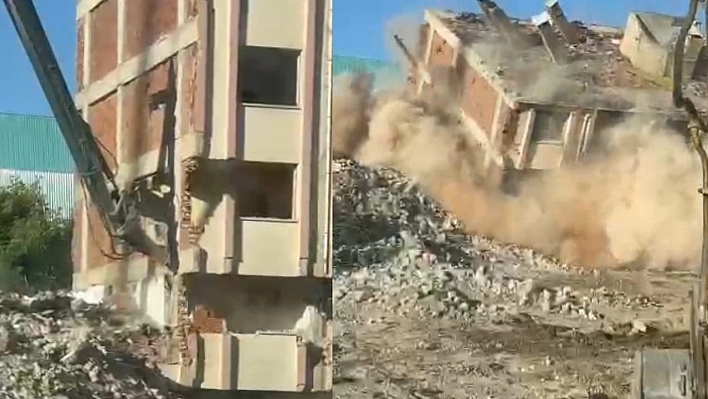 Elazığ'da ağır hasarlı bina tek dokunuşla yıkıldı