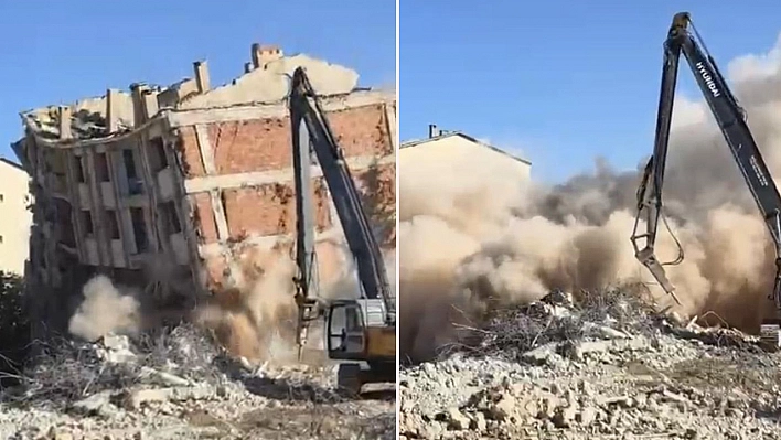 Elazığ'da ağır hasarlı bina tek dokunuşla yıkıldı