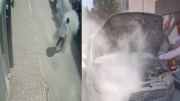 Elazığ'da araç yangını kamerada