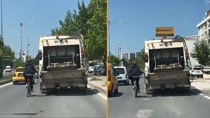 Elazığ'da Bisikletlinin Tehlikeli Yolcuğu Kameralara Yansıdı