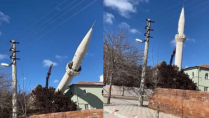 Elazığ'da hasar alan minarelerin yıkımı sürüyor