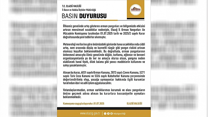 Elazığ'da havai fişek ve dilek balonu satımı ve kullanımı yasaklandı