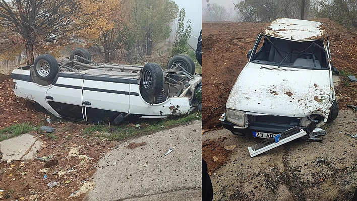 Elazığ'da korkutan kaza: Otomobil takla attı