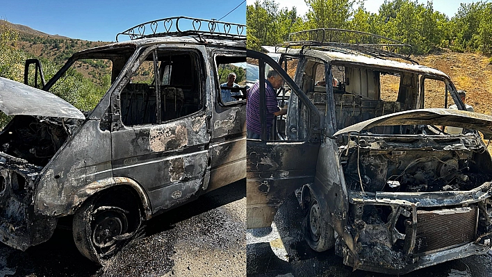 Elazığ'da minibüs alevlere teslim oldu!