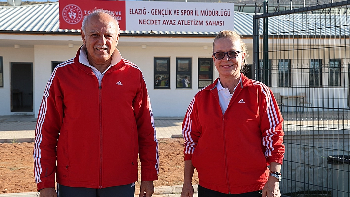 Elazığ'da Necdet Ayaz, eşiyle birlikte adına verilen atletizm sahasında koştu