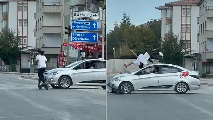 Elazığ'da otomobil ile scooterın çarpışma anı kameralara yansıdı