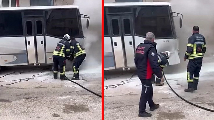 Elazığ'da park halindeki midibüste yangın paniği