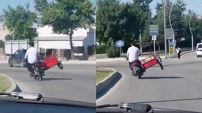 Elazığ'da Sepetli Motosikletin Tehlikeli Yolculuğu Kameraya Yansıdı