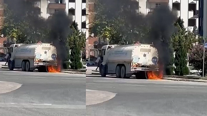 Elazığ'da Su Tankeri Alev Aldı