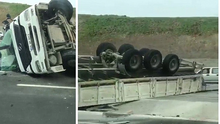 Elazığ - Diyabakır Yolunda Tır Yan Yattı: 1 Yaralı