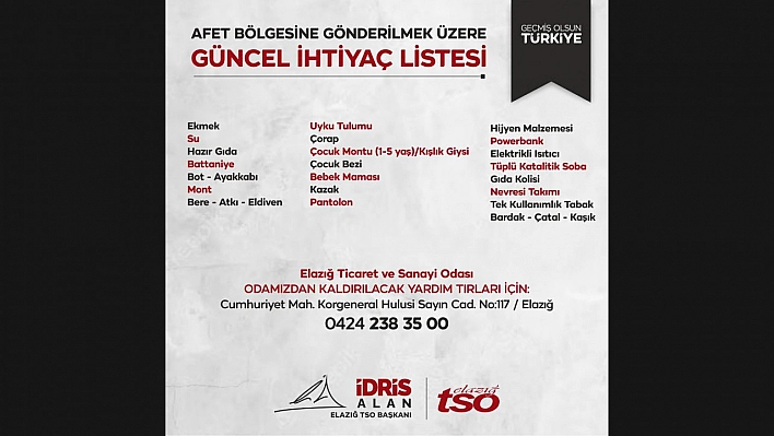 Elazığ TSO'dan üyelerine çağrı