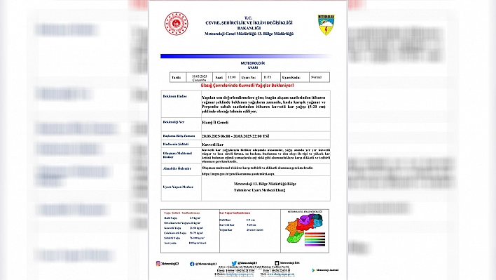 Elazığ valiliği olumsuz hava şartlarına karşı uyardı