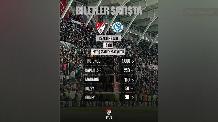 Elazığspor - Beyoğlu yeni çarşı maç biletleri satışta