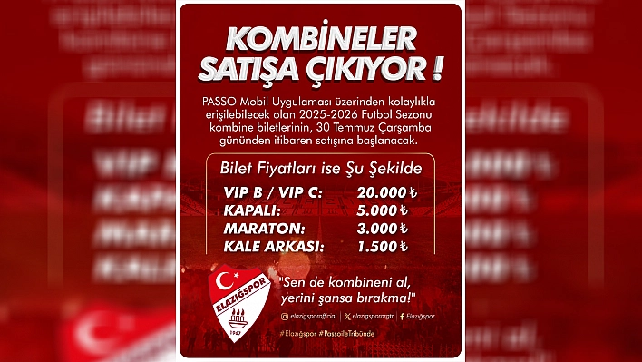 Elazığspor'da kombineler satışa çıkıyor
