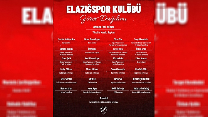 Elazığspor'da yeni görev dağılımı