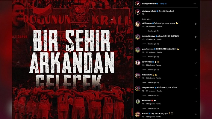 Elazığspor'dan 'Bir Şehir Arkandan Gelecek' mesajı