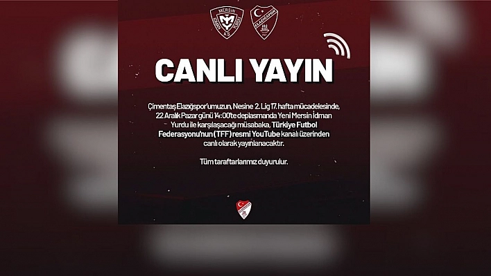 Elazığspor'dan taraftarlarına canlı yayın müjdesi