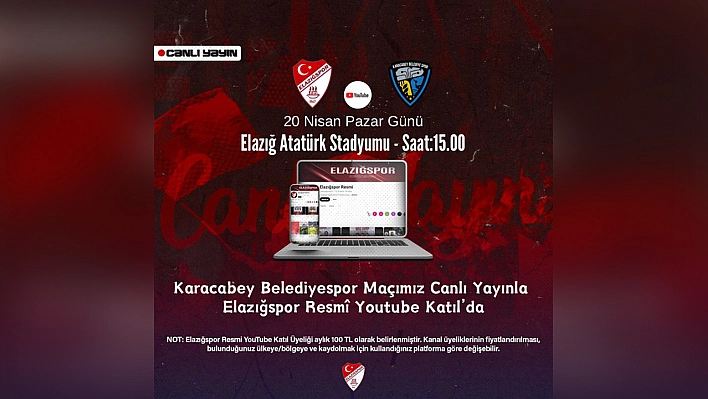 Elazığspor - Karacabey Belediyespor maçı YouTube'da canlı yayınlanacak