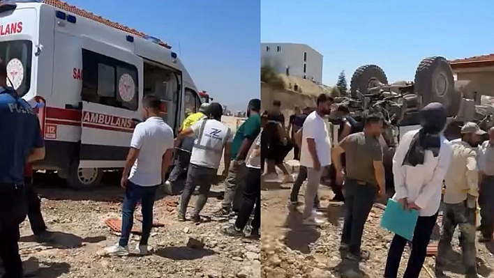Freni patlayan iş makinesi takla attı: 1 yaralı