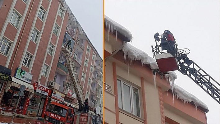 İtfaiye Ekipleri Buz Sarkıtlarını Temizledi