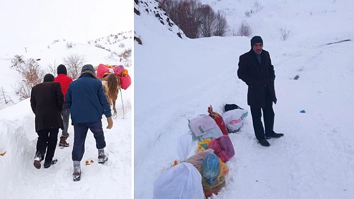 Kar nedeniyle yolları kapanan köylüler at ile erzak taşıdı