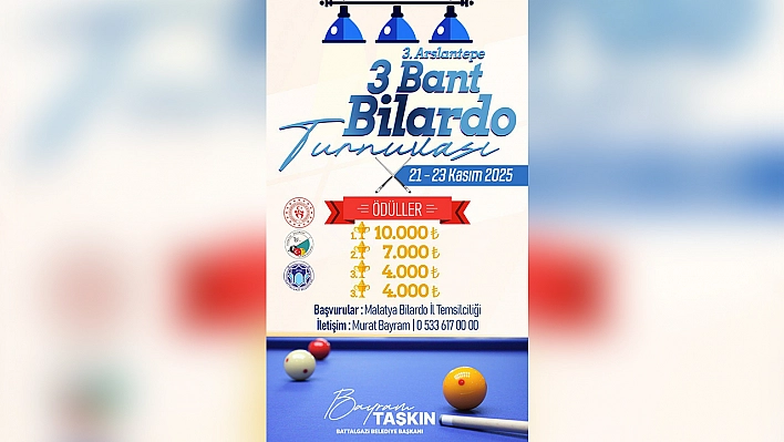 Malatya'da Arslantepe 3 bant bilardo turnuvası için kayıtlar başladı
