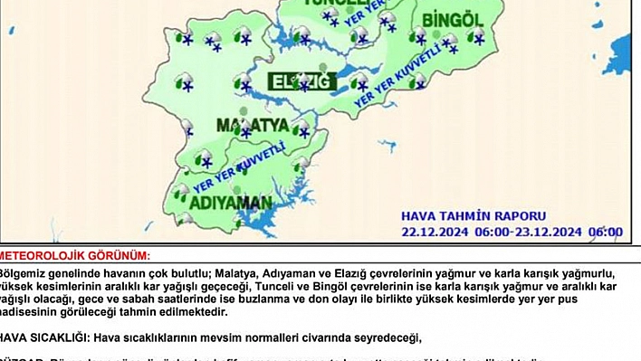 Meteorolojiden Elazığ ve 4 il için kuvvetli yağış uyarısı