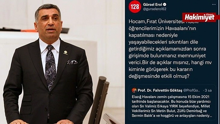 Milletvekili Erol'dan Rektör Göktaş'a tepki