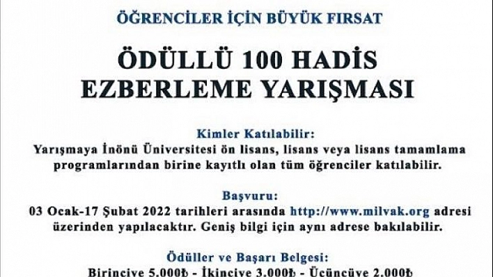 Ödüllü hadis ezberleme yarışması