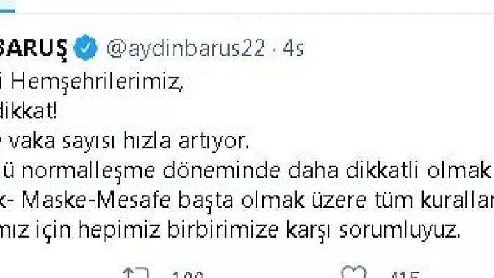 Pandemide vaka sayısının arttığı Malatya'da uyarı