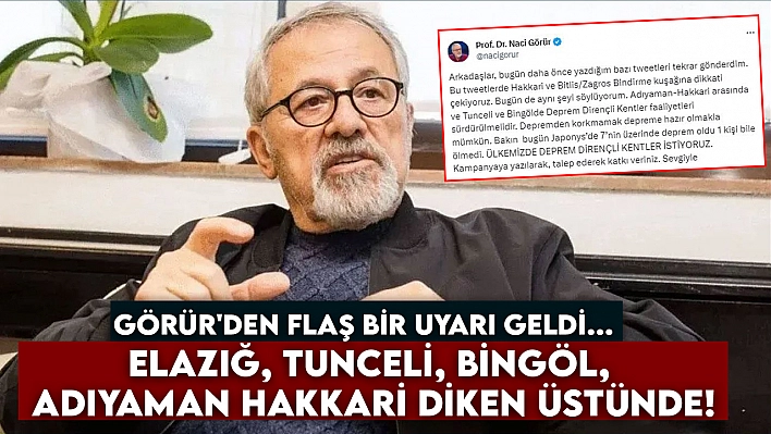 Prof. Dr. Naci Görür'den Flaş Bir Uyarı Geldi... Elazığ, Tunceli, Bingöl, Adıyaman Hakkari Diken Üstünde!