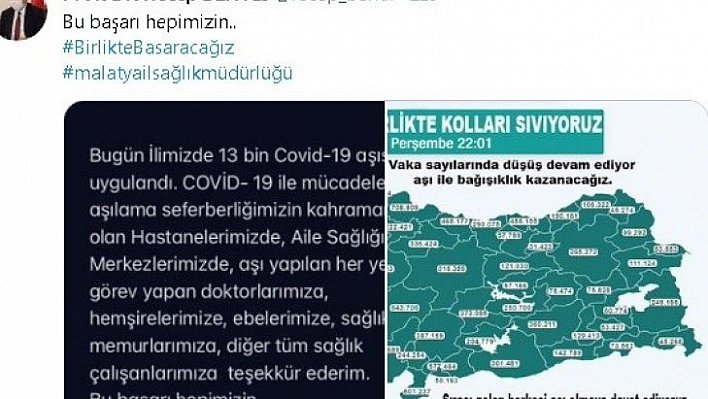 Vaka sayısı en çok azalan illerden biri olan Malatya'da aşı daveti