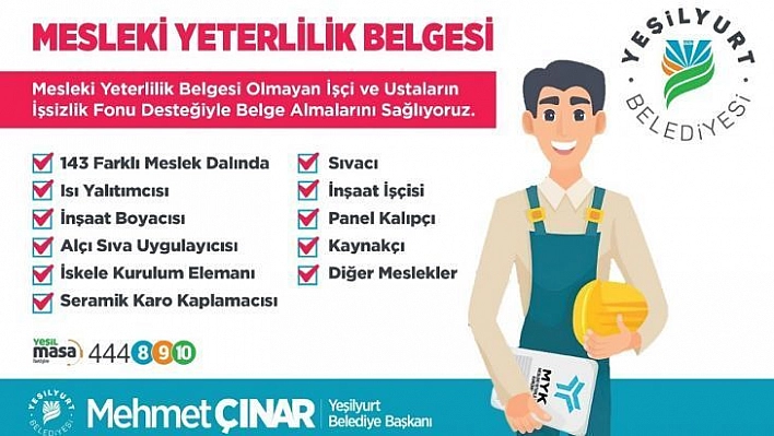 Yeşilyurt Belediyesi, 143 meslek çalışanına 'mesleki yeterlilik belgesi' kazandırıyor