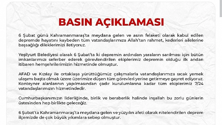 Yeşilyurt Belediyesi'nden Topsöğüt Konutları açıklaması