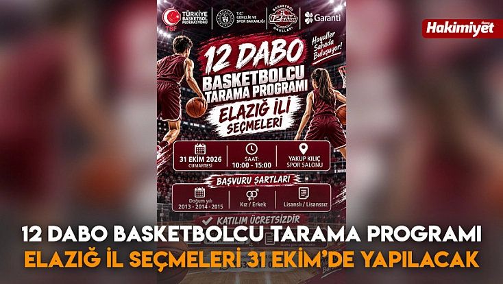 12 Dabo basketbolcu tarama programı Elazığ il seçmeleri 31 Ekim’de yapılacak