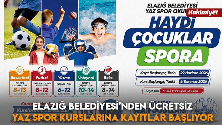 Elazığ Belediyesi’nden Ücretsiz Yaz Spor kurslarına kayıtlar başlıyor