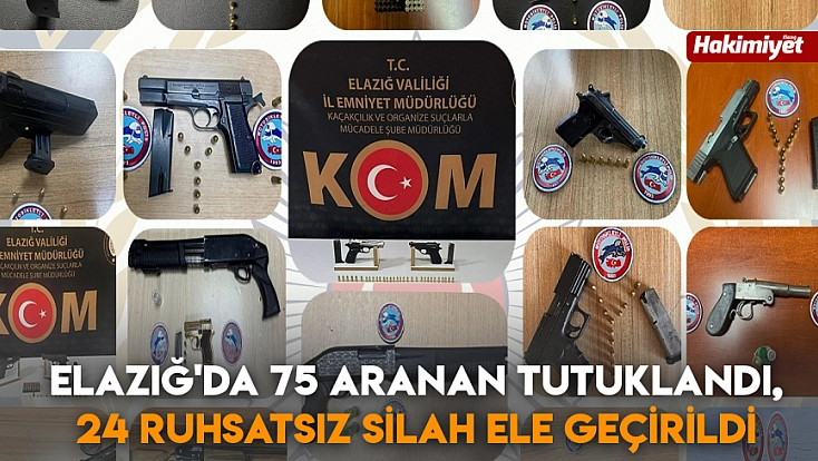 Elazığ'da 75 aranan tutuklandı, 24 ruhsatsız silah ele geçirildi