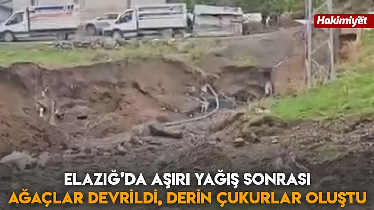 Elazığ’da aşırı yağış sonrası ağaçlar devrildi, derin çukurlar oluştu