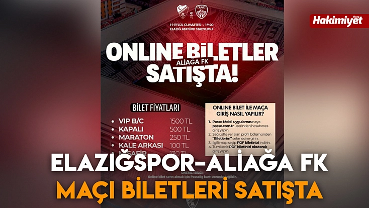 Elazığspor–Aliağa FK maçı biletleri satışta