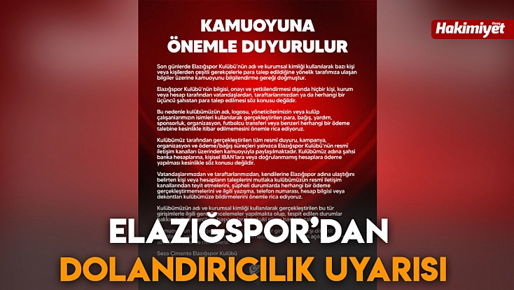 Elazığspor’dan dolandırıcılık uyarısı