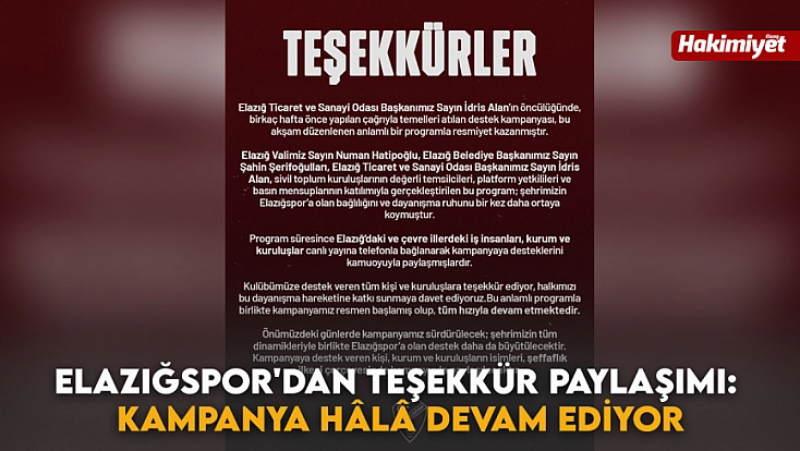 Elazığspor'dan teşekkür paylaşımı: Kampanya hâlâ devam ediyor