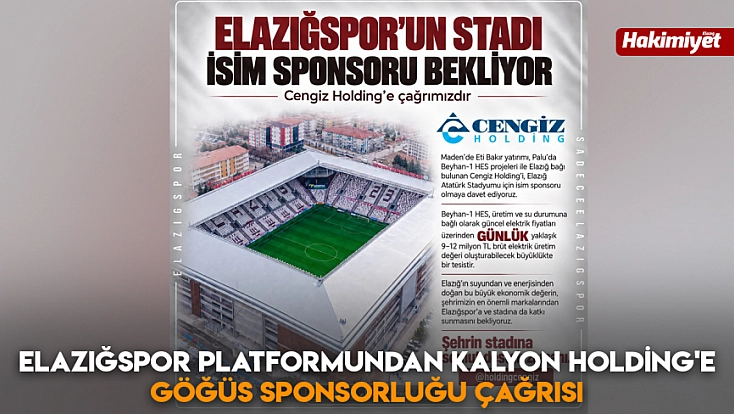 Elazığspor platformundan Kalyon Holding'e göğüs sponsorluğu çağrısı