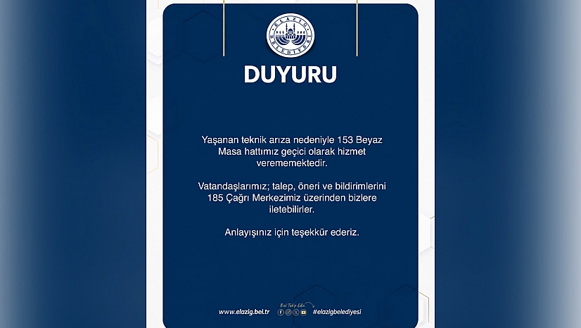 153 Hattı geçici süreyle kapalı, Elazığ Belediyesi Vatandaşları 185'e yönlendirdi