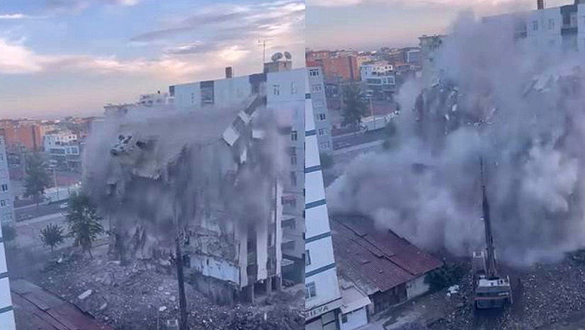 Diyarbakır'da ağır hasarlı 8 katlı bina tek dokunuşta yerle bir oldu